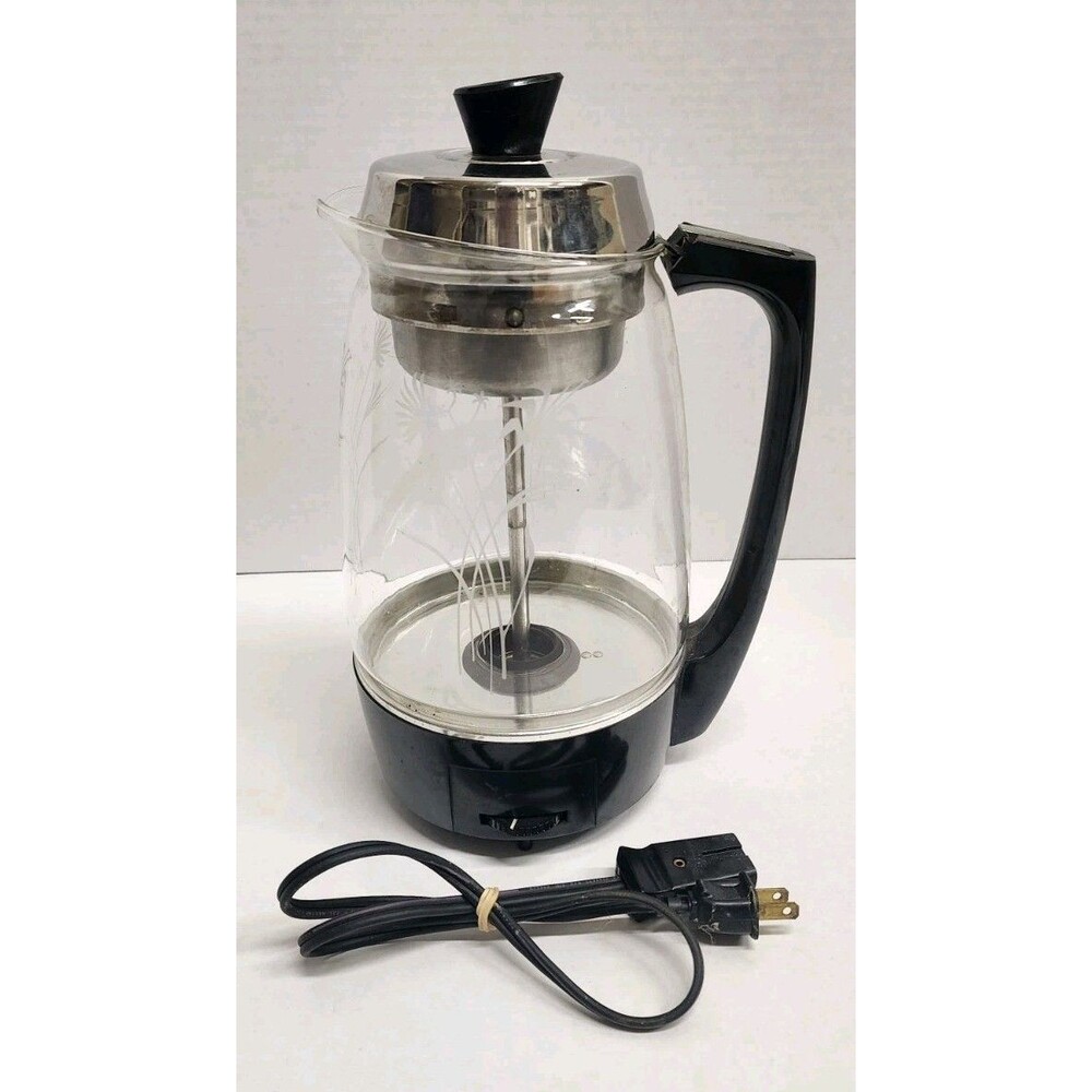 Proctor Silex Glass Coffee Percolator Pot 70503 Floral Wheat Vintage 10 Cup